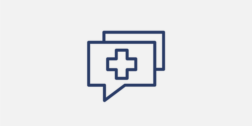 icône d'une bulle de dialogue avec une croix médicale - qui sommes nous